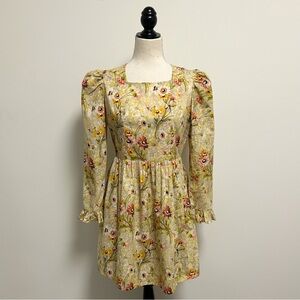 Batsheva Laura Ashley Witton Floral Long Sleeve Square Neck Mini Prairie Dress 4